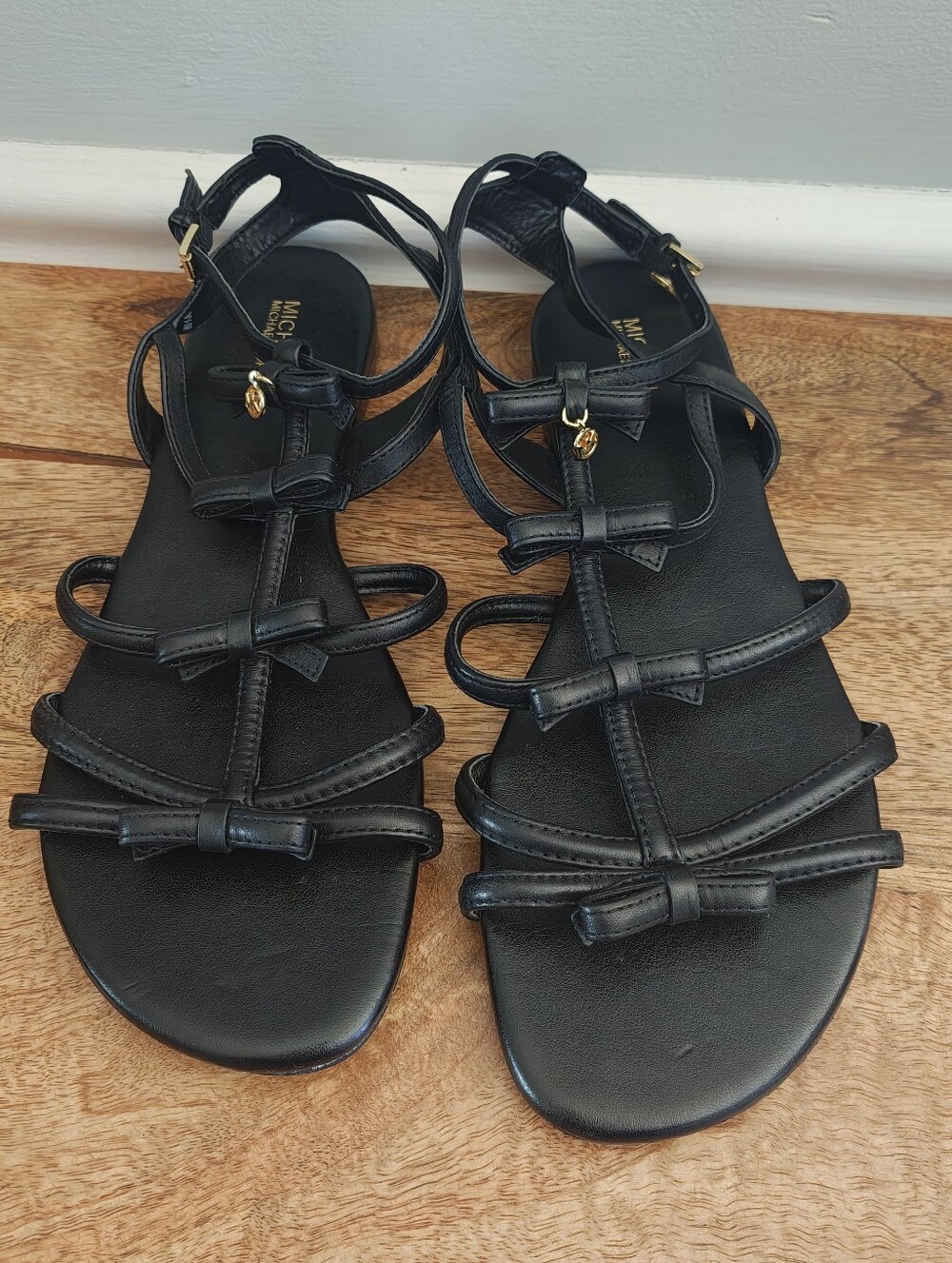 Michael Kors Black Bow Strappy Flat Sandals